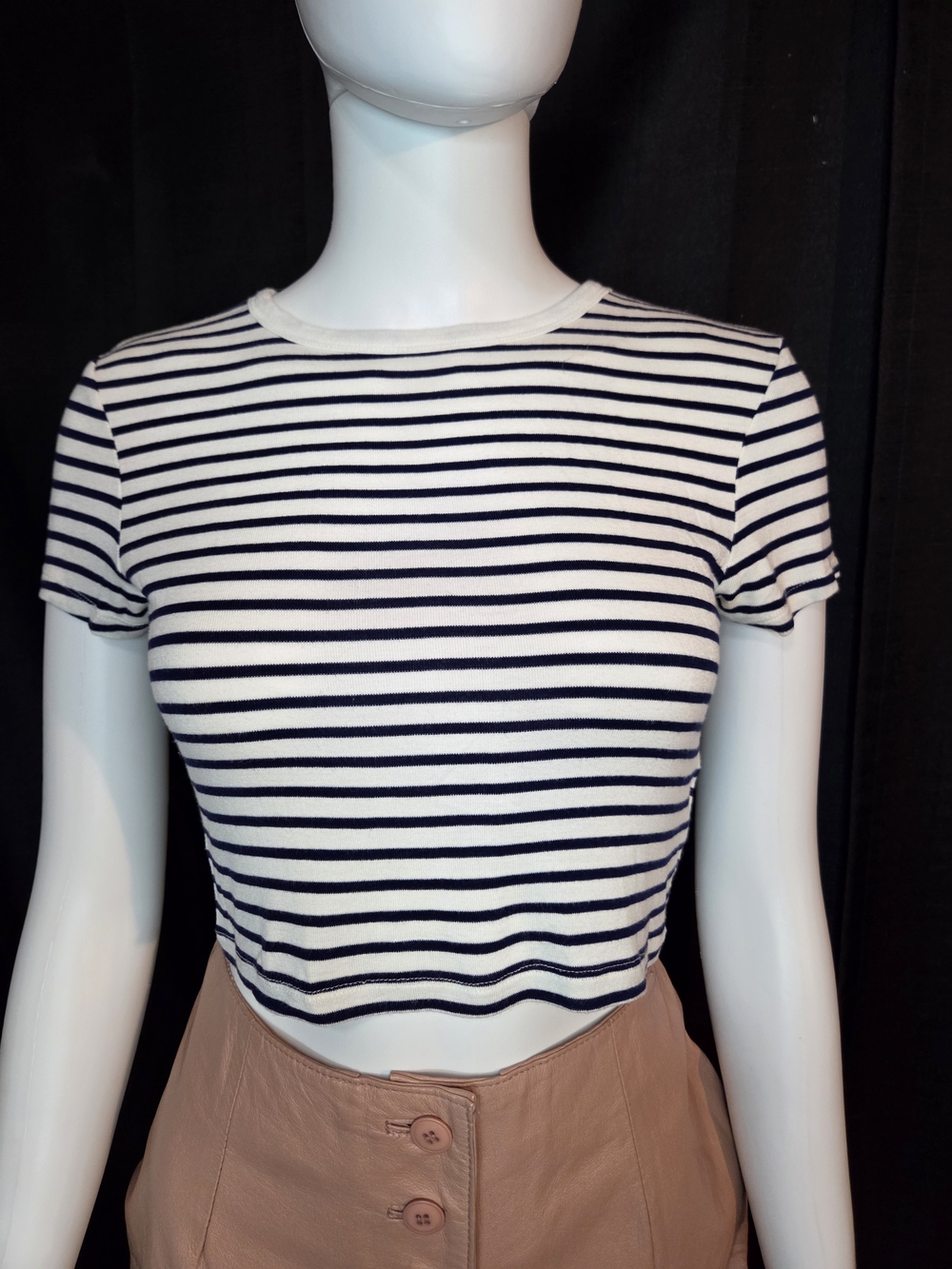 ZARA Striped Cropped Short Sleeve T Shirt Size Large Crewneck Preppy Nautical